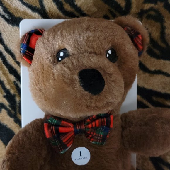 Dog Toy Stuffed Teddy Bear w/ Squeak Holiday New w/ Tag! Small - Picture 2 of 2